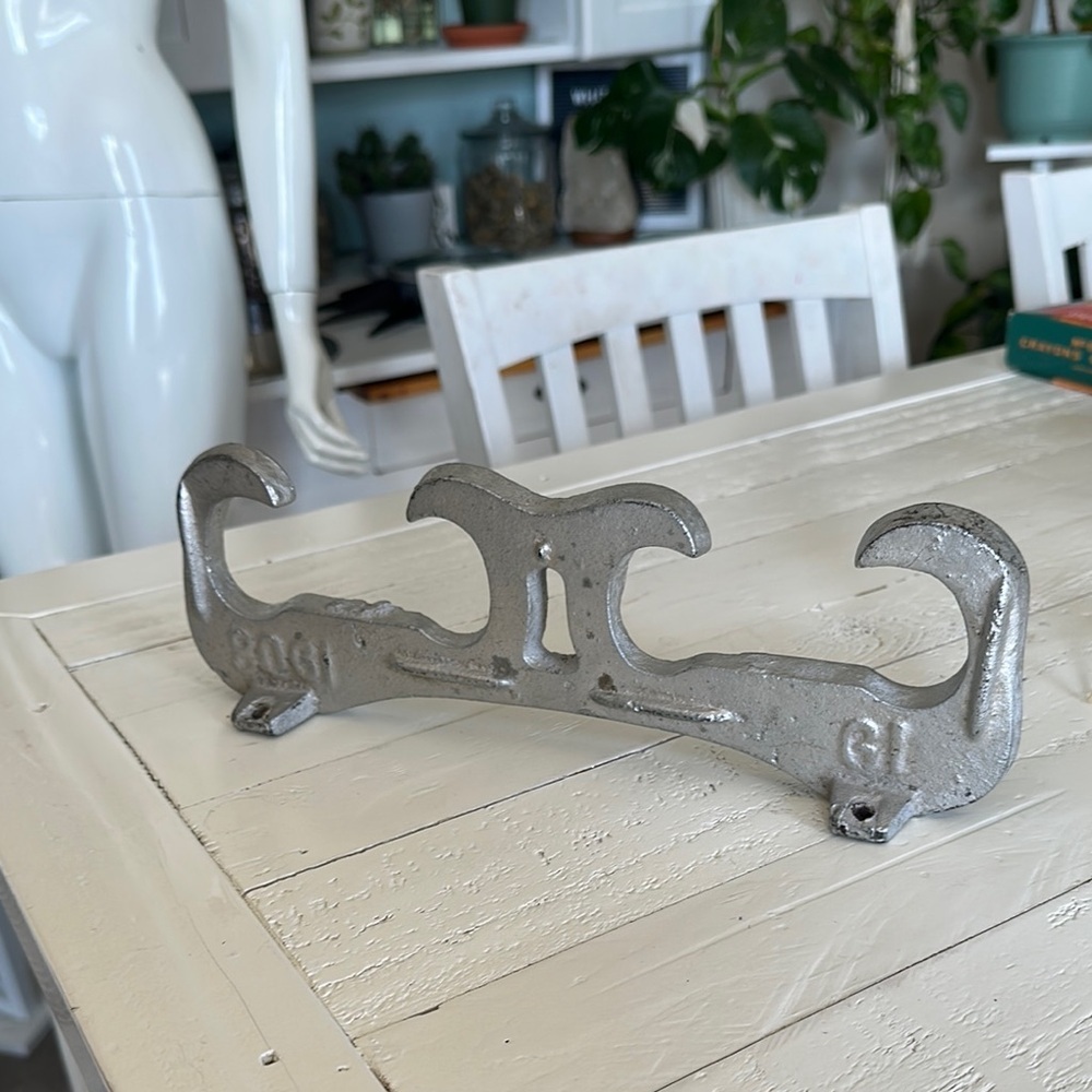 Antique 1908 Industrial Silver metal Wall Hook for unknown use